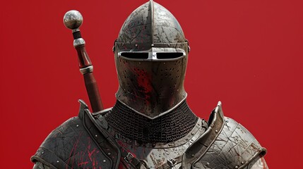 A 3D render of a knight in armor with a sword.