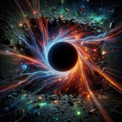 Obraz premium black hole breaking through black wall