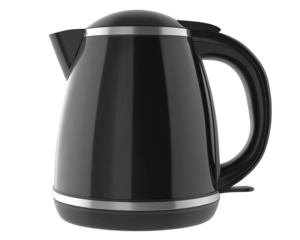 a black tea kettle with silver trim