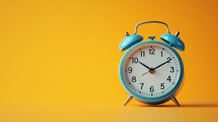Isolated classic alarm clock on a plain surface, perfect for adding text or graphics in the surrounding empty space.