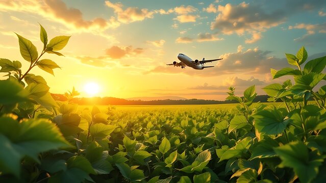Government agencies and top biofuel producers commit to sustainable aviation fuel production. Concept Aviation industry, Sustainable biofuel, Government initiatives, Environmental impact