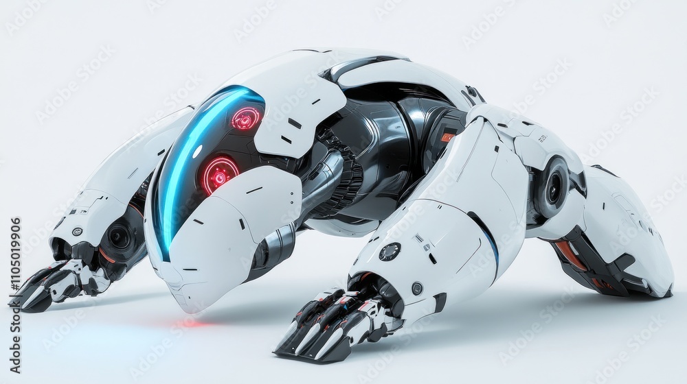 Poster futuristic robotic quadruped design in white and black