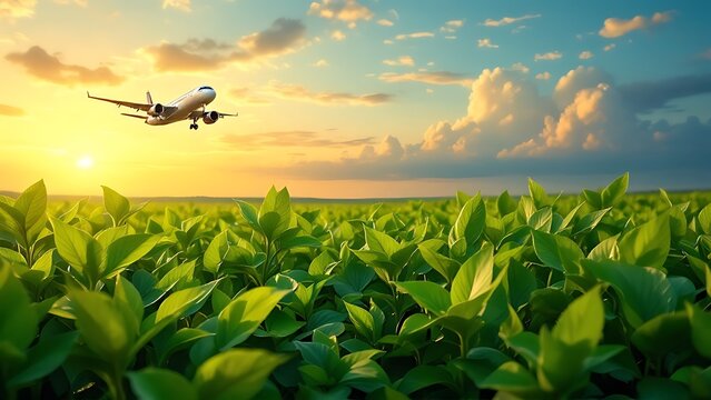 Government agencies and top biofuel producers commit to sustainable aviation fuel production. Concept Aviation industry, Sustainable biofuel, Government initiatives, Environmental impact