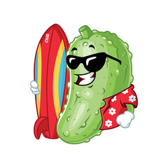 Cool Cucumber Surfer Cartoon Character.