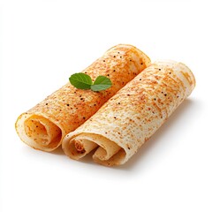 Masala Dosa   Authentic Indian Flatbread Crepe with Spicy Filling on White Background
