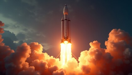 Space rocket launch with orange clouds