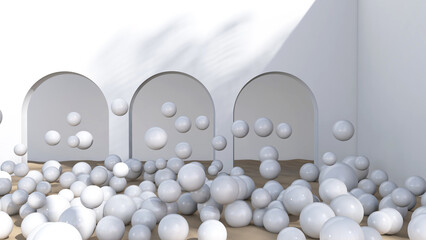Colorful balloons flying in the room. 3D illustration, 3D rendering	
