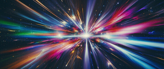 Fototapeta premium Explosion of colors radiating from a bright central point, resembling a cosmic event with streaks of red, blue, green, and purple