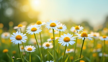 Yellow-centered daisies bloom in sunlight © vivekFx