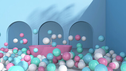 Colorful balloons flying in the room. 3D illustration, 3D rendering	
