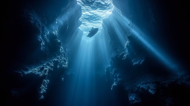 Mystical Deep-Sea Trench Lit by Submersible Exploration - Powered by Adobe