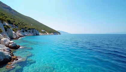 Obraz premium A tranquil lagoon nestled between rugged cliffs