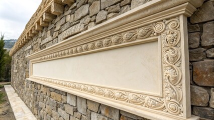 Obraz premium Plaster moldings on a stone wall with natural color palette, vintage style, earthy tone, stone walls