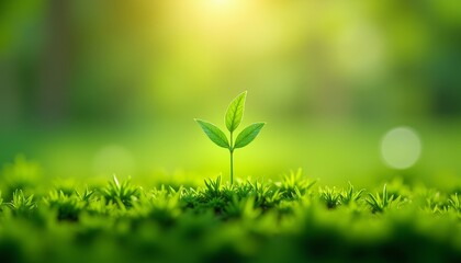 Green leaf in a field of grass, sunlit day