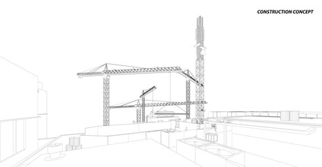Obraz premium Building crane on the Architecture background. Perspective 3d vector.
