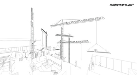 Obraz premium Building crane on the Architecture background. Perspective 3d vector.
