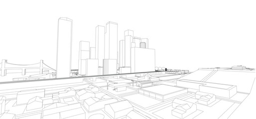 3d wireframe of building. sketch design.Vector
