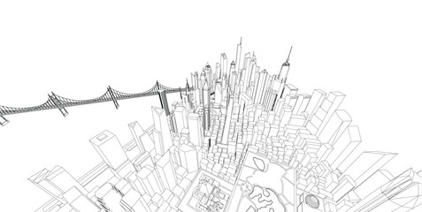 Cityscape Sketch, Vector Sketch. Architecture - Illustration