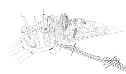 Obraz premium Cityscape Sketch, Vector Sketch. Architecture - Illustration