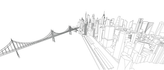 3d wireframe of building. sketch design.Vector