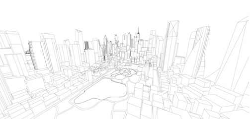 3d wireframe of building. sketch design.Vector
