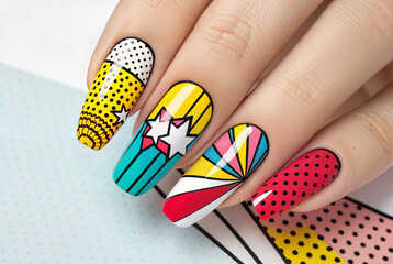 Bold comic-inspired pop art nail design