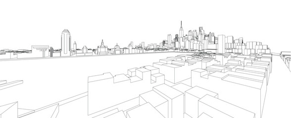 3d wireframe of building. sketch design.Vector
