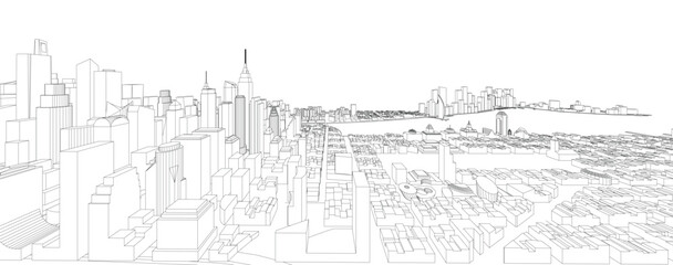 3d wireframe of building. sketch design.Vector
