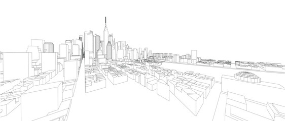 Obraz premium 3d wireframe of building. sketch design.Vector 