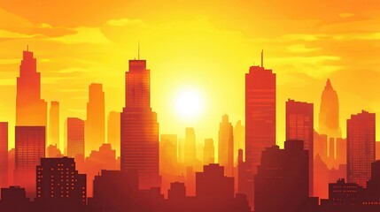 Fototapeta premium Sunset View of Business District Skyline Silhouettes