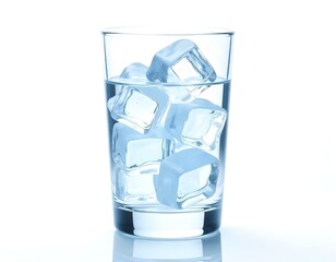 glass, clear, ice, cubes, photorealistic, isolated, image, transparency, reflections, white, background, beverage, drink, frozen, cold, refreshment, realistic, detailed, centered, shiny, glossy, 