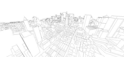 3d wireframe of building. sketch design.Vector
