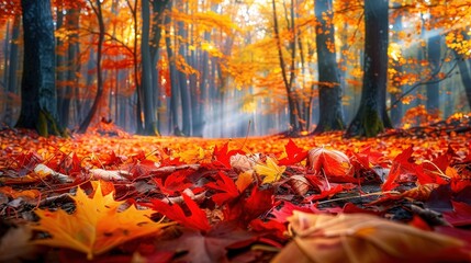 Discover the Beauty of a Colorful Autumn Forest Drenched in Warm Yellow and Red Tones