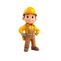 Construction Worker 3d cartoon render icon isolated transparent background cutout