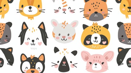 Cartoon animal faces with various colors and patterns.
