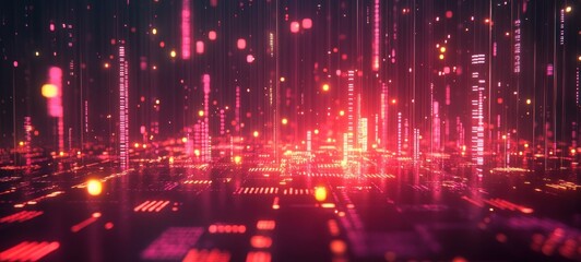 Obraz premium Digital Rain: A Futuristic Cyberpunk Cityscape