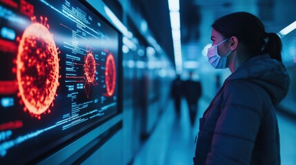Person observing virus data on a screen
