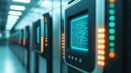Fototapeta premium Data center with illuminated server panels