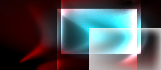 Glass squares with neon shiny light abstract background