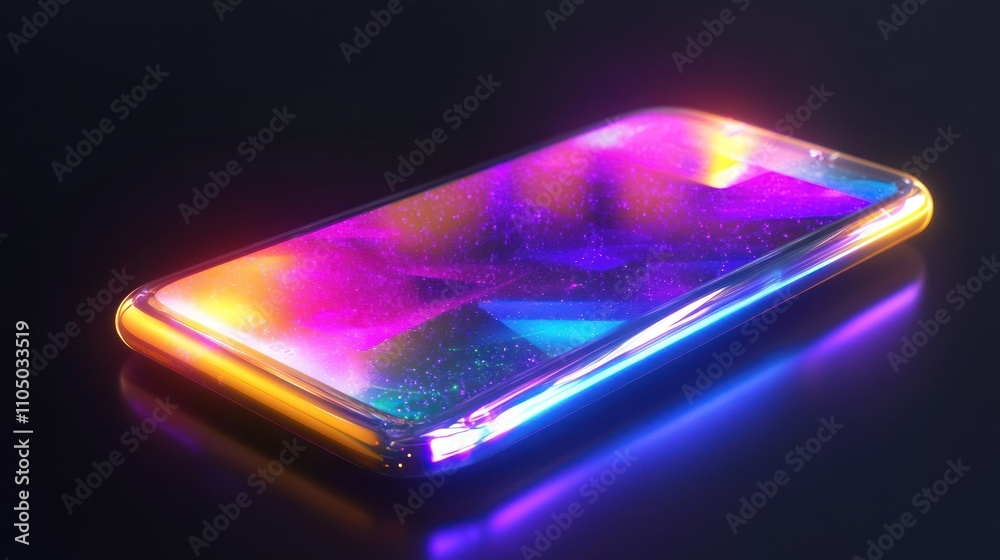 Poster Neon Smartphone Displaying Abstract Colorful Design