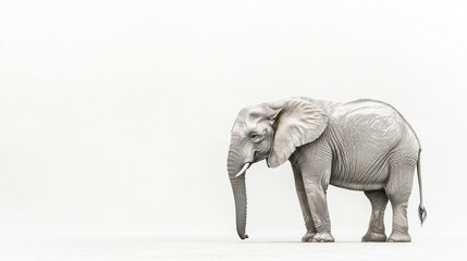 Obraz premium Solitary African Elephant Stands Against White Background