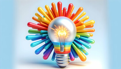 Bulb  idea A colorful 3D cartoon-style light bulb with rainbow rays bursting outward, symbolizing a bright idea1.jpg