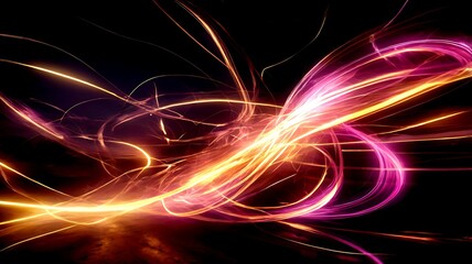 Obraz premium Abstract glowing pink and gold light in high-speed movement on dark background