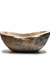 Fototapeta premium Rough-hewn stone vessel, oval, earthy tones.