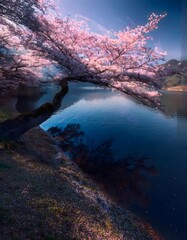 Fototapeta premium Cherry Blossom Tree Overhanging Lake