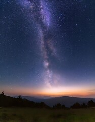 Milky Way Galaxy over Mountain Range at Twilight