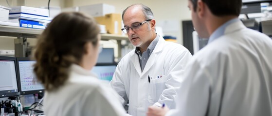 Obraz premium Scientists conducting research with equipment, focus, and collaboration in lab setting