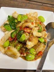 Stir-fried Stink Beans with Shrimp in Red Curry Paste
