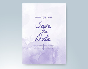 Wedding card invitation template with hand painted watercolor splash