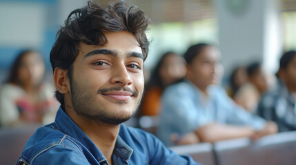 good looking indian collage male in classroom